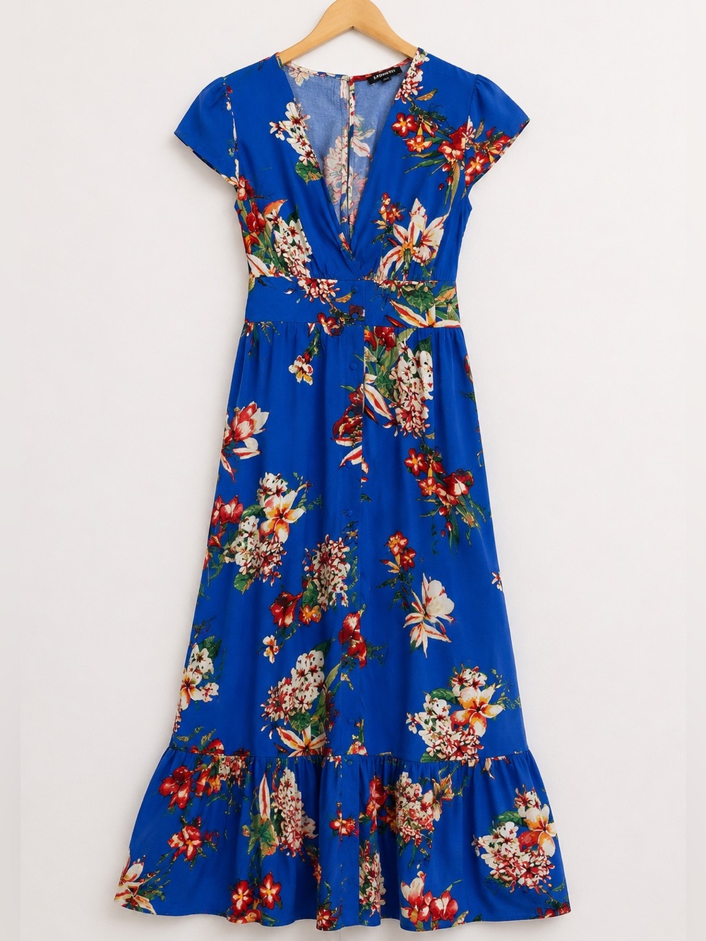 Express Blue Tropical Floral Maxi Dress XS Hawaiian Vacation Boho - Picture 6 of 10